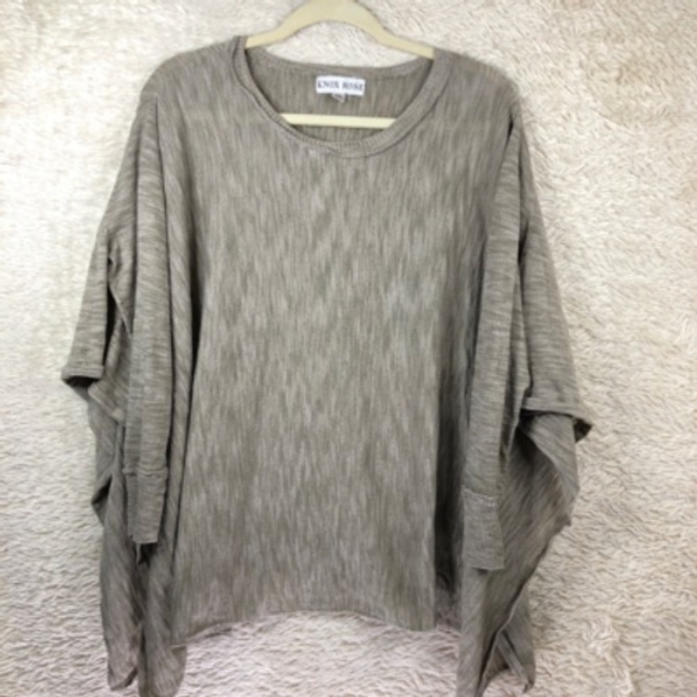 Knox Rose Womens Pullover Sweater Beige Marled 3/4 Sleeve Scoop Neck Waterfall S